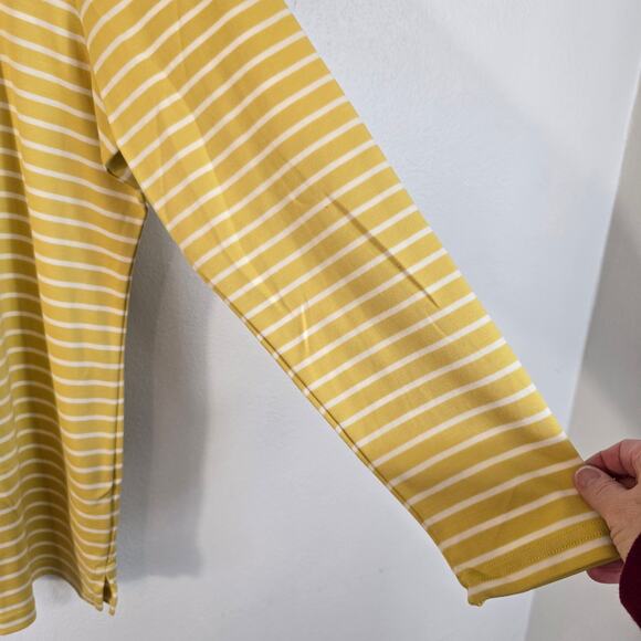 L.L.Bean Top Women's 1X Yellow White Stripe Square Neck Nautical Classic Coastal - Picture 5 of 9